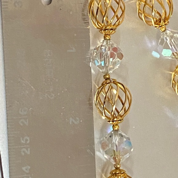 Vintage Crystal Gold Plated Beads Necklace Aurora Borealis Faceted Crystal Bead - Picture 8 of 12